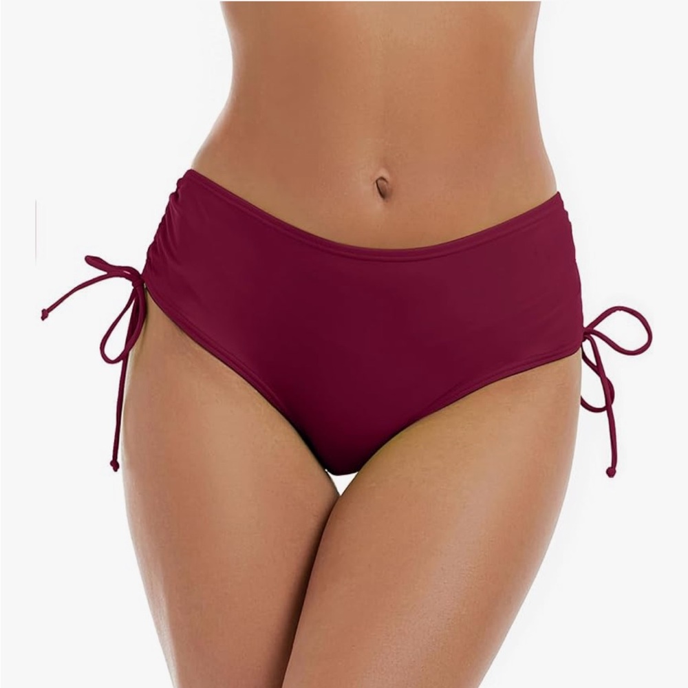 Bonneuitbebe Burgundy Adjustable Side Tie Bikini Bottoms Size L – Full Coverage